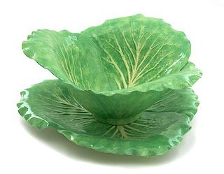 A Dodie Thayer Three Leaf Lettuceware Bowl and Charger Height of bowl 6 x diameter 11 1/2 inches.