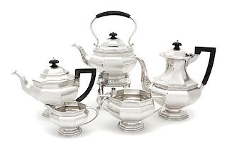 A Five-Piece English Silver Tea and Coffee Service, Martin, Hall & Company, Sheffield, 1909, comprising a teapot, coffee pot, ho