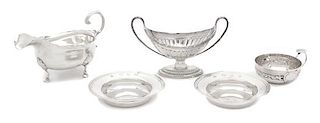 Five English Silver Articles, Various Makers, comprising a wine taster by John Rose, Birmingham, 1975; a small saucer tureen by