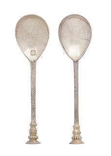 An English Silver Set of Demitasse Spoons, Thomas Bradbury & Sons, London, 1945, having gilt wash seal terminals, in original fi