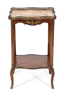A Louis XV/XVI Transitional Marble Top Side Table Height 30 1/2 x width 18 1/2 x depth 14 inches.