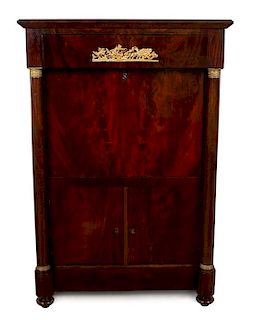 A Charles X Gilt Bronze Mounted Mahogany Secretaire Abbatant Height 60 3/4 x width 40 3/4 x depth 22 1/2 inches.
