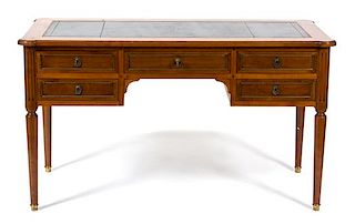 A Louis Philippe Style Leather Top Writing Desk Height 31 1/2 x width 55 x depth 27 inches.