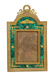 A French Gilt Bronze and Malachite Easel Back Frame Height 11 1/4 x width 6 3/4 inches.