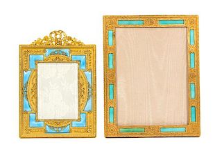Two French Gilt Bronze and Enamel Easel Back Frames Larger, height 11 3/4 x width 9 3/4 inches.