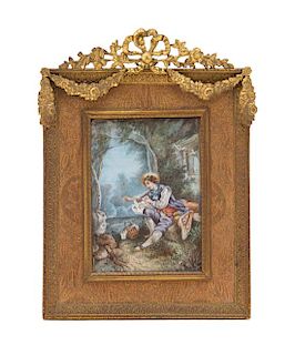 A French Gilt Bronze Easel Back Frame Height 7 1/8 x width 5 1/8 inches.