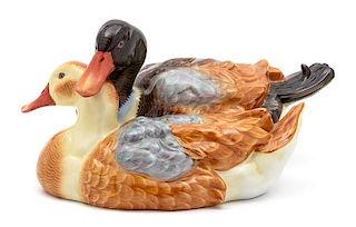 A Herend Porcelain Figure of a Pair of Ducks Height 6 x width 7 x length 11 1/2 inches.