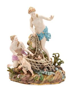 A Meissen Porcelain Figural Group Height 13 inches.