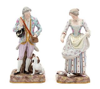 A Pair of Meissen Porcelain Figures Height 10 inches.