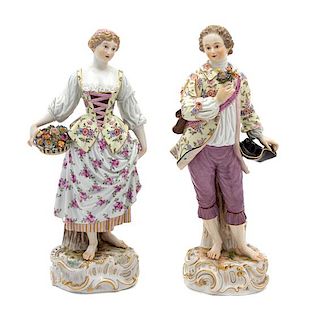 A Pair of Meissen Porcelain Figures Height of taller 13 3/4 inches.
