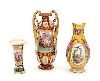 Three Continental Porcelain Vases Height of tallest 9 inches.