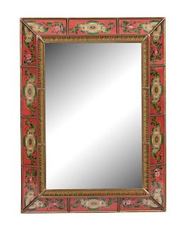 A Continental Verre Eglomise Framed Mirror Height 31 1/2 x depth 23 1/2 inches.