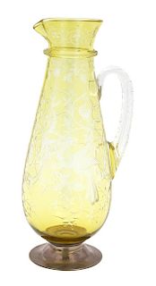 A Bohemian Yellow Cut-to-Clear Glass Ewer Height 11 inches.