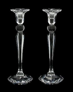 A Pair of Villeroy & Boch Crystal Candlesticks Height 11 inches.