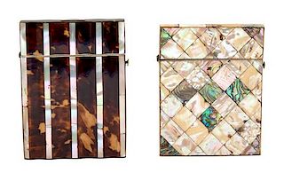 Two Victorian Mother-of-Pearl and Tortoise Shell Calling Card Cases Largest height 4 1/8 x width 3 1/8 inches.