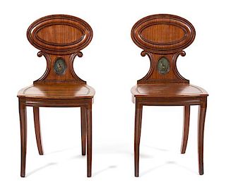 A Pair of Regency Hall Chairs Height 33 inches.