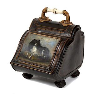 An English Painted Coal Bucket Height 18 x diameter 17 x width 12 inches.