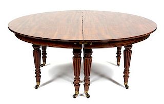 A William IV Style Mahogany Circular Dining Table with Perimeter Extensions Height 28 1/2 inches x diameter 70, with extensions