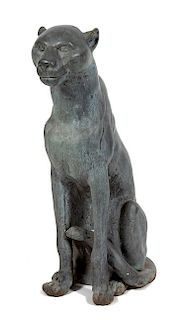 A Bronze Figure of a Seated Leopard Height 37 x width 13 x depth 16 1/2 inches.