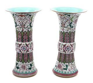 A Pair of Tall Chinese Famille Rose Vases Height 21 inches.
