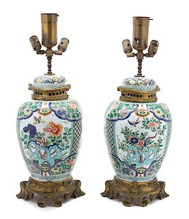 A Pair of Chinese Export Porcelain Vases Height overall 26 inches.