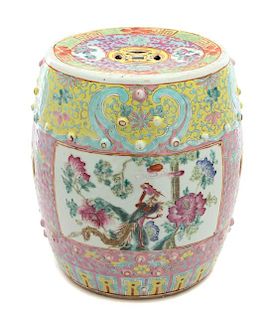 A Chinese Ceramic Garden Seat Height 12 x diameter 10 inches.