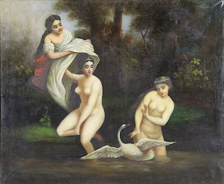 19th CENTURY. Oil on Canvas. Leda and the Swan.