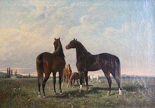 VON MALY, August. Oil on Canvas. Horses.