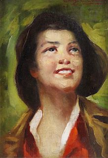 CURRAN, Charles C. Oil on Board. Portrait of a