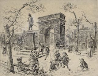 SLOAN, John. Etching. "Sculpture in the Square".