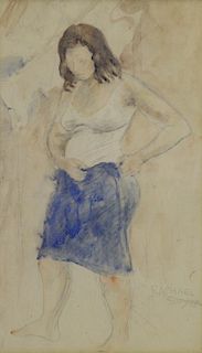 SOYER, Raphael. Watercolor. Standing Woman.