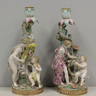 Pair of Antique Meissen Candle Sticks As / Is.