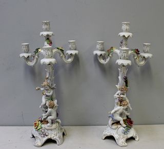 DRESDEN. Pair of Porcelain Figural and Floral