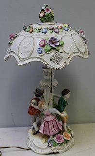 DRESDEN. Signed Porcelain Figural, Umbrella