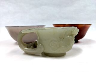 Celadon Jade Carved 'Chilong' Libation Cup and