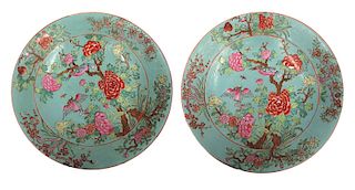 Pair of Turquoise Ground Enameled Chargers.