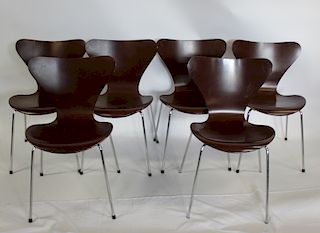 Fritz Hansen. Set of 6 Arne Jacobsen Chairs.