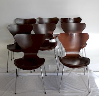 Fritz Hansen. Set of 8 Arne Jacobsen Chairs.