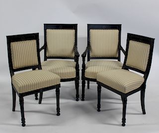 4 Napoleon 111 Style Black Painted Chairs.