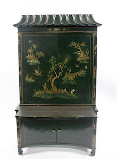 Antique Chinoiserie Decorated Secretary Bookcase.