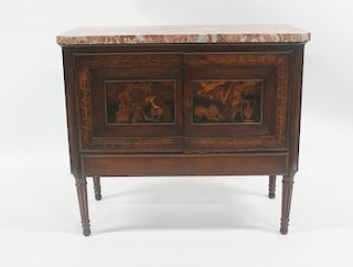 Louis XV1 Style Inlaid and Marbletop Cabinet.