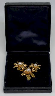 JEWELRY. Tiffany & Co. 18kt Gold and Pearl Brooch.