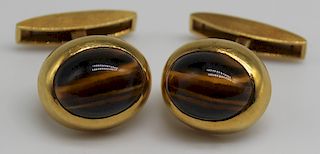 JEWELRY. Pair of Cartier 18kt Gold and Tiger's Eye