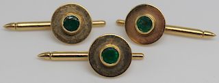 JEWELRY. Set of (3) Signed Gold and Emerald Shirt