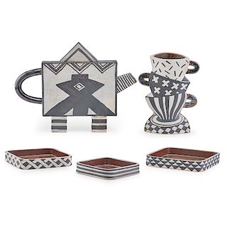 KAZUKO MATTHEWS Teapot, vase, three plates