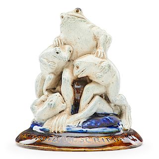 GEORGE TINWORTH Paperweight, frogs playing soccer