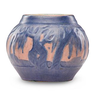 S. IRVINE; NEWCOMB COLLEGE Miniature scenic vase