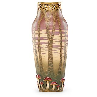 PAUL DACHSEL Tall reticulated vase w/ mushrooms