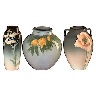 ROOKWOOD Three Iris Glaze vases