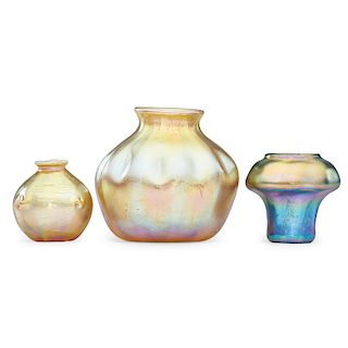TIFFANY STUDIOS Three Favrile vases